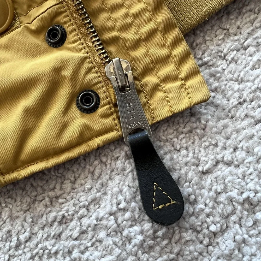 Alpha Industries Full‎ Zip Bomber Jacket Mens M Mustard Yellow Hooded Flight